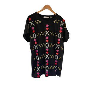 Vintage 80s 90s Semplice Sport Valentine's Day T Shirt Large L Black Hearts XOXO